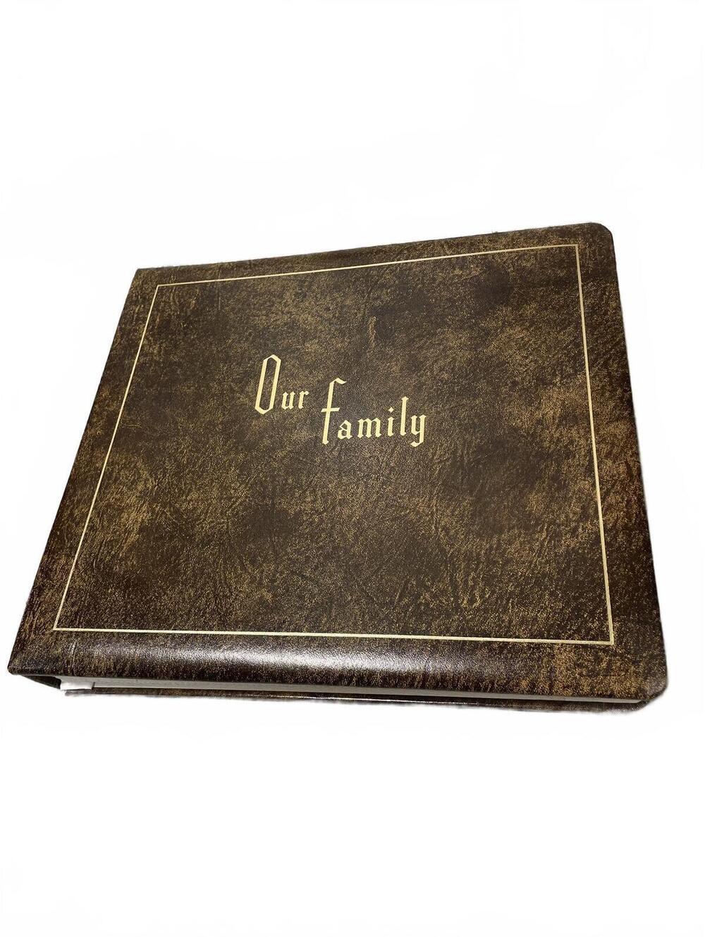 VTG Our Family Photo Album Scrapbook Leather 24k Gold EUC